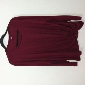 Niloufo Burgundy Long Sleeve Crewneck Top with Knot Detail Women's Size XL